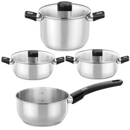 Monix M240001 Pack Batería de Cocina Elite: Cazo Ø14cm, Ollas Ø24cm, Cacerolas Ø20/24cm, Acero Inoxidable, Apta Inducción
